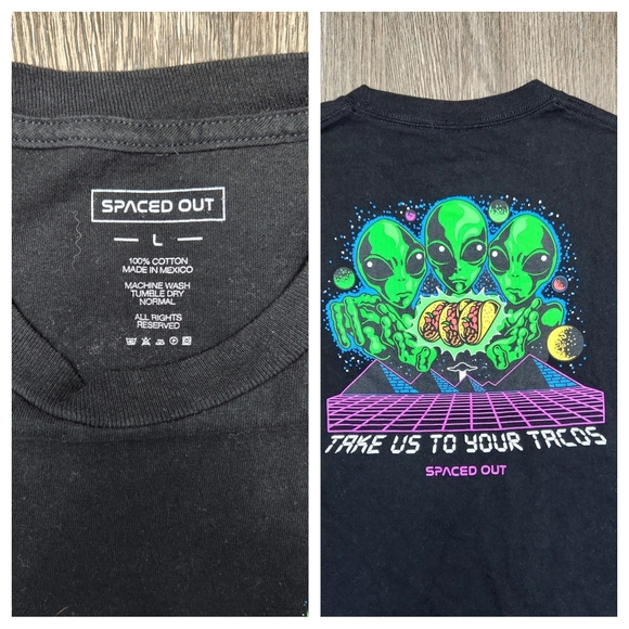 👽 🌮 Spaced Out Take Us To Your Tacos Men's Size Large Graphic T-Shirt 👽 🌮 - Picture 3 of 4